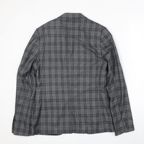 Topman Mens Grey Plaid Polyester Jacket Suit Jacket Size 38 Regular