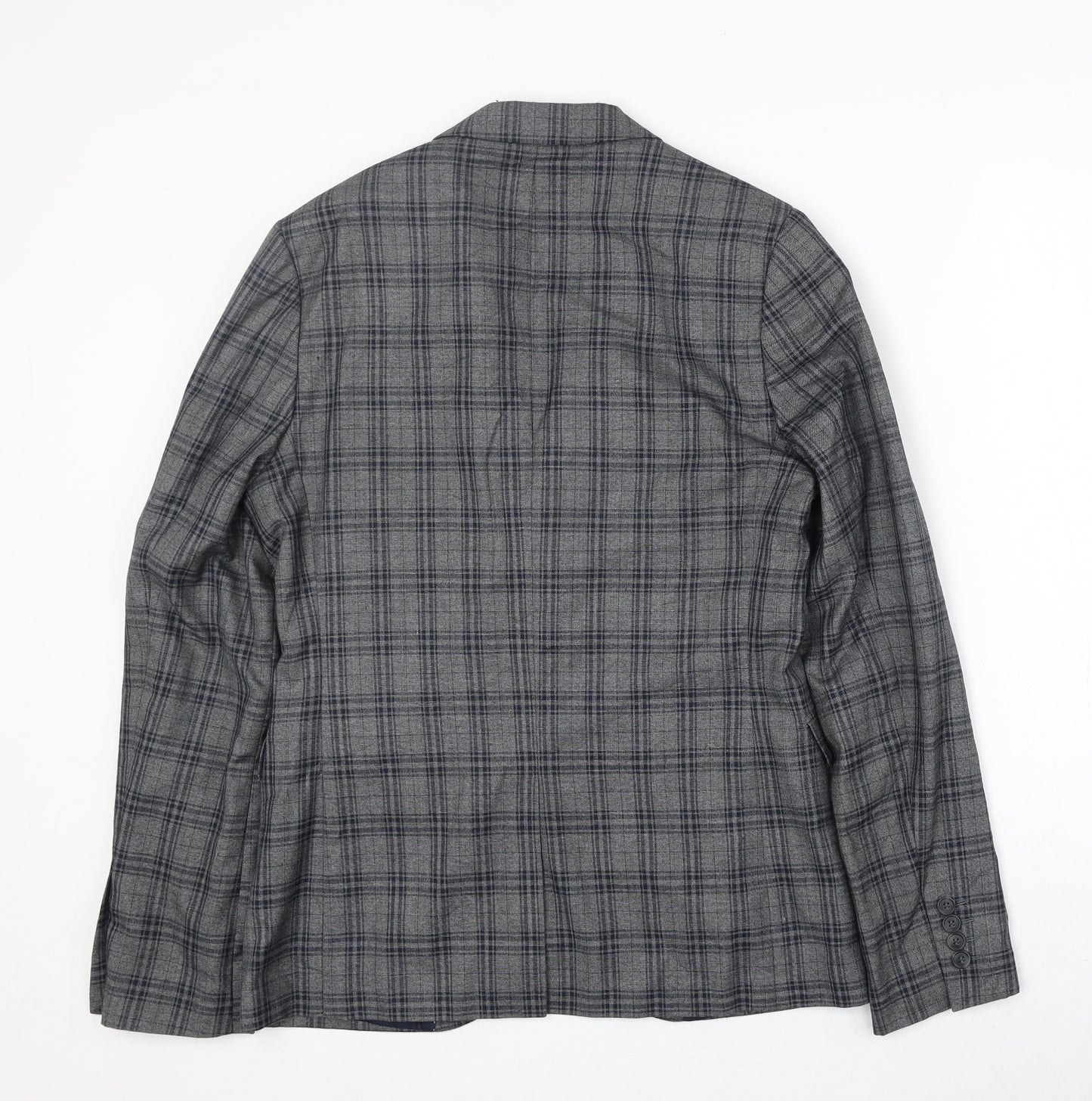 Topman Mens Grey Plaid Polyester Jacket Suit Jacket Size 38 Regular