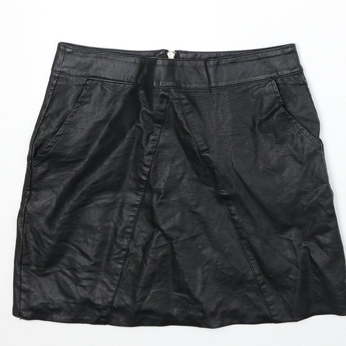 Vera & Lucy Womens Black Polyurethane A-Line Skirt Size L Zip