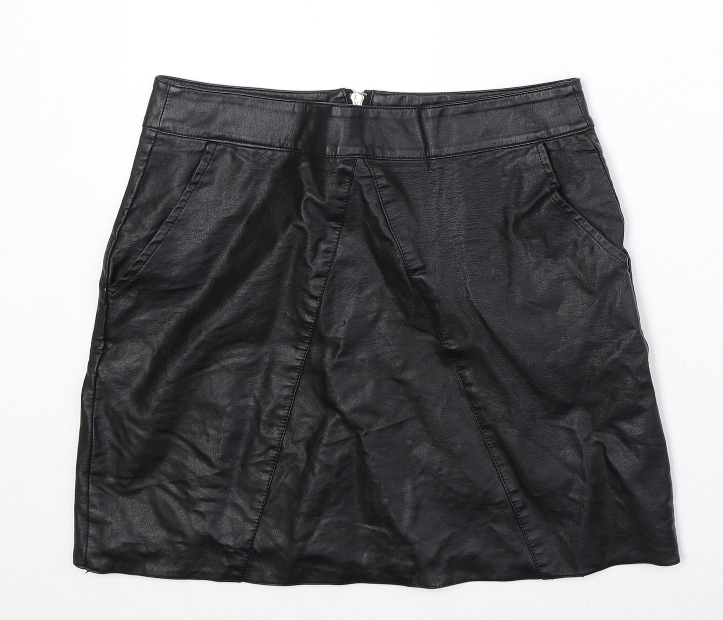 Vera & Lucy Womens Black Polyurethane A-Line Skirt Size L Zip
