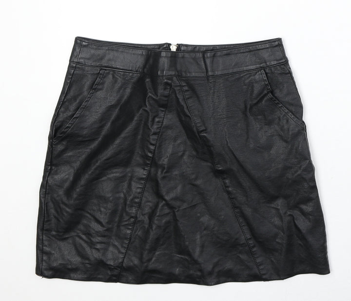 Vera & Lucy Womens Black Polyurethane A-Line Skirt Size L Zip