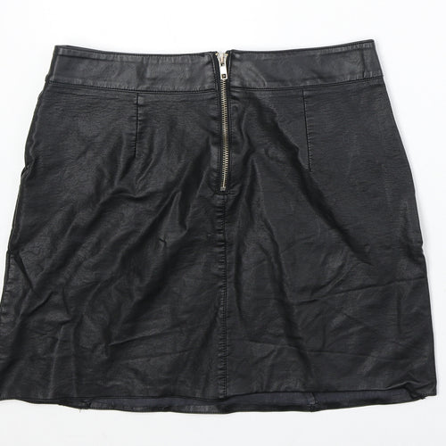 Vera & Lucy Womens Black Polyurethane A-Line Skirt Size L Zip