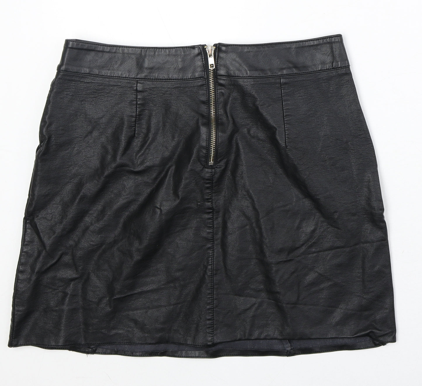 Vera & Lucy Womens Black Polyurethane A-Line Skirt Size L Zip