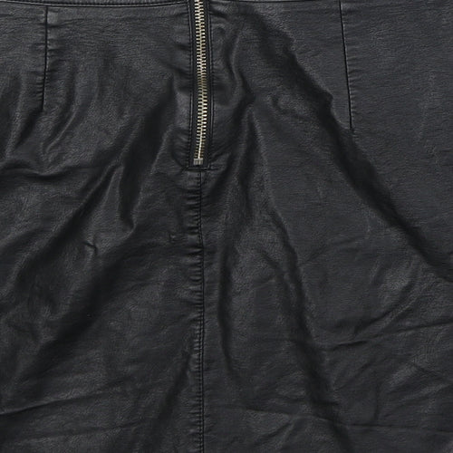 Vera & Lucy Womens Black Polyurethane A-Line Skirt Size L Zip