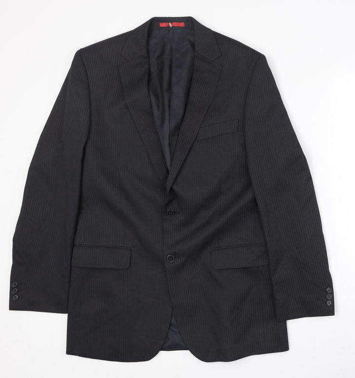 Burton Mens Black Striped Polyester Jacket Suit Jacket Size 40 Regular