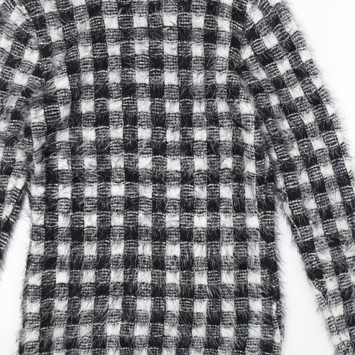 Miyoko Womens Black Round Neck Check Polyester Pullover Jumper Size S