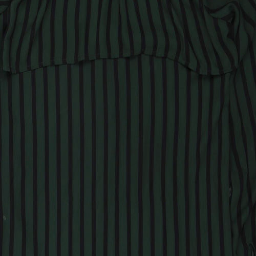 FOREVER 21 Womens Green Striped Polyester Shirt Dress Size XS Collared Button