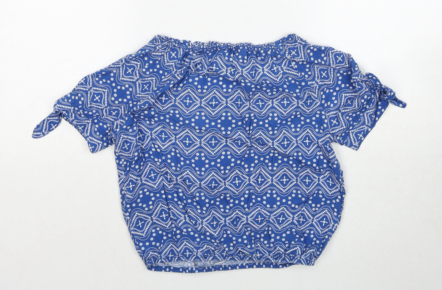 H&M Girls Blue Geometric Viscose Basic Blouse Size 11-12 Years Round Neck Pullover