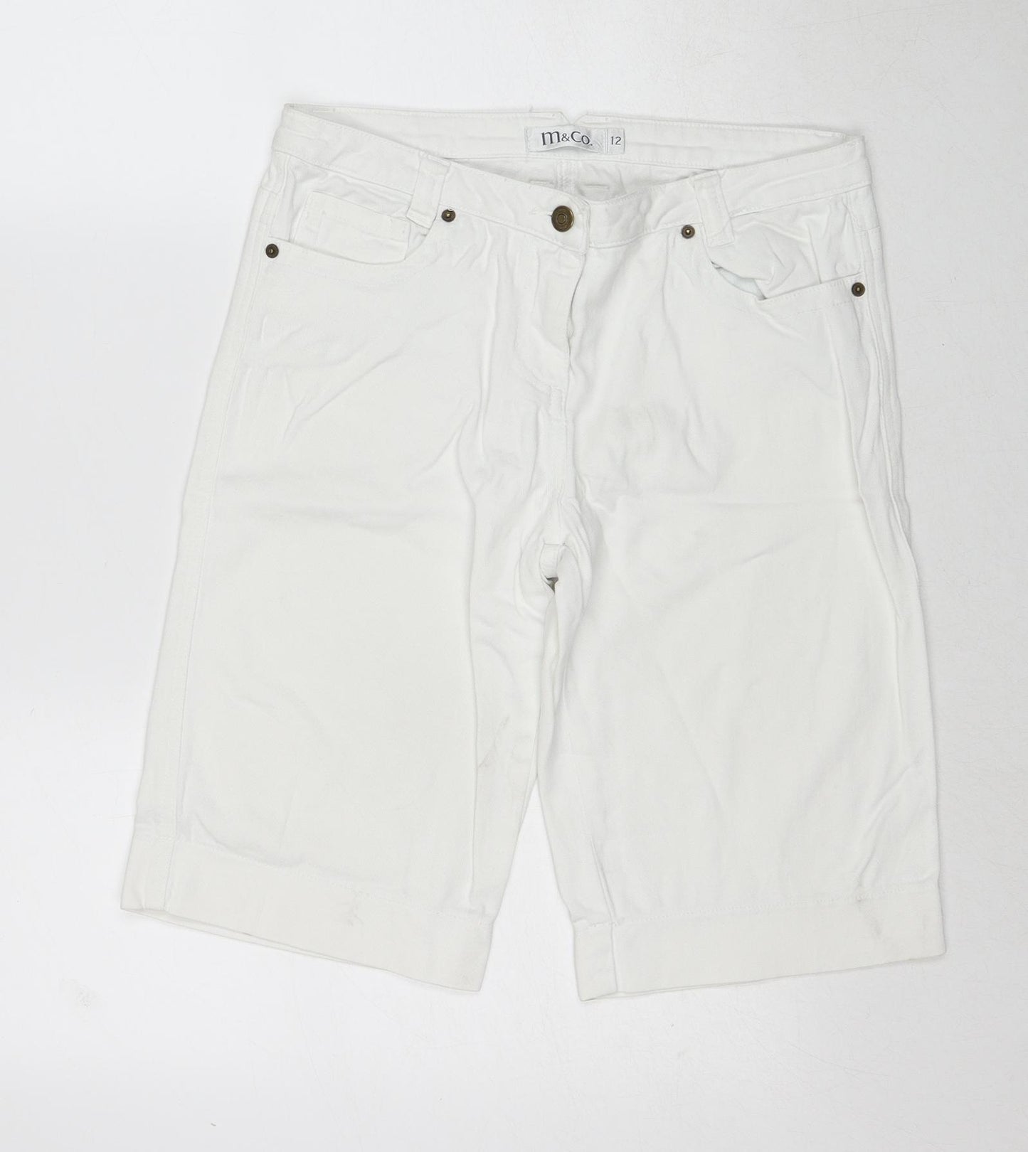 M&Co Womens White Cotton Skimmer Shorts Size 12 Regular Zip