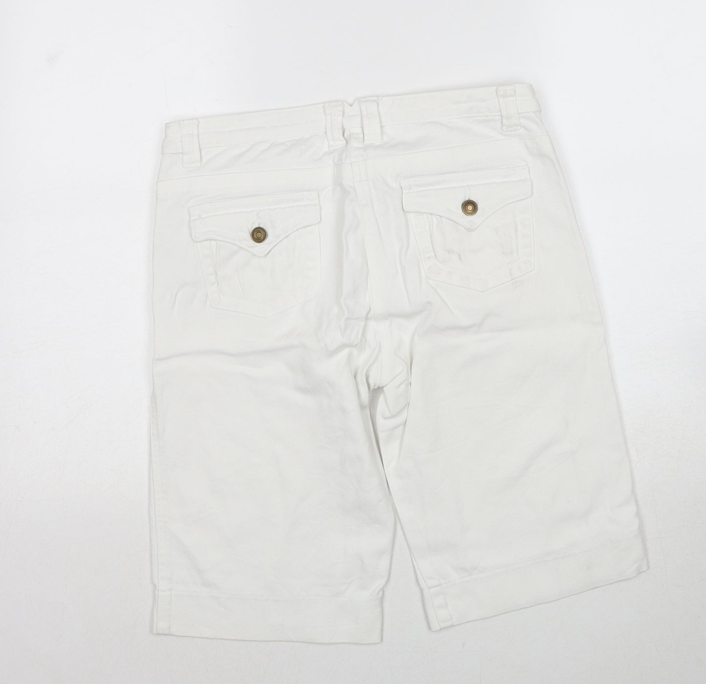 M&Co Womens White Cotton Skimmer Shorts Size 12 Regular Zip