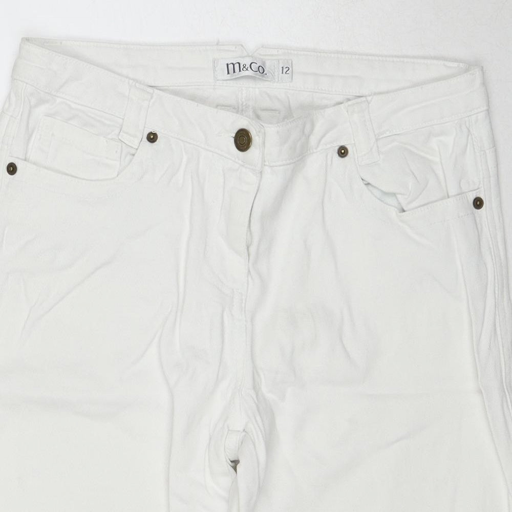M&Co Womens White Cotton Skimmer Shorts Size 12 Regular Zip