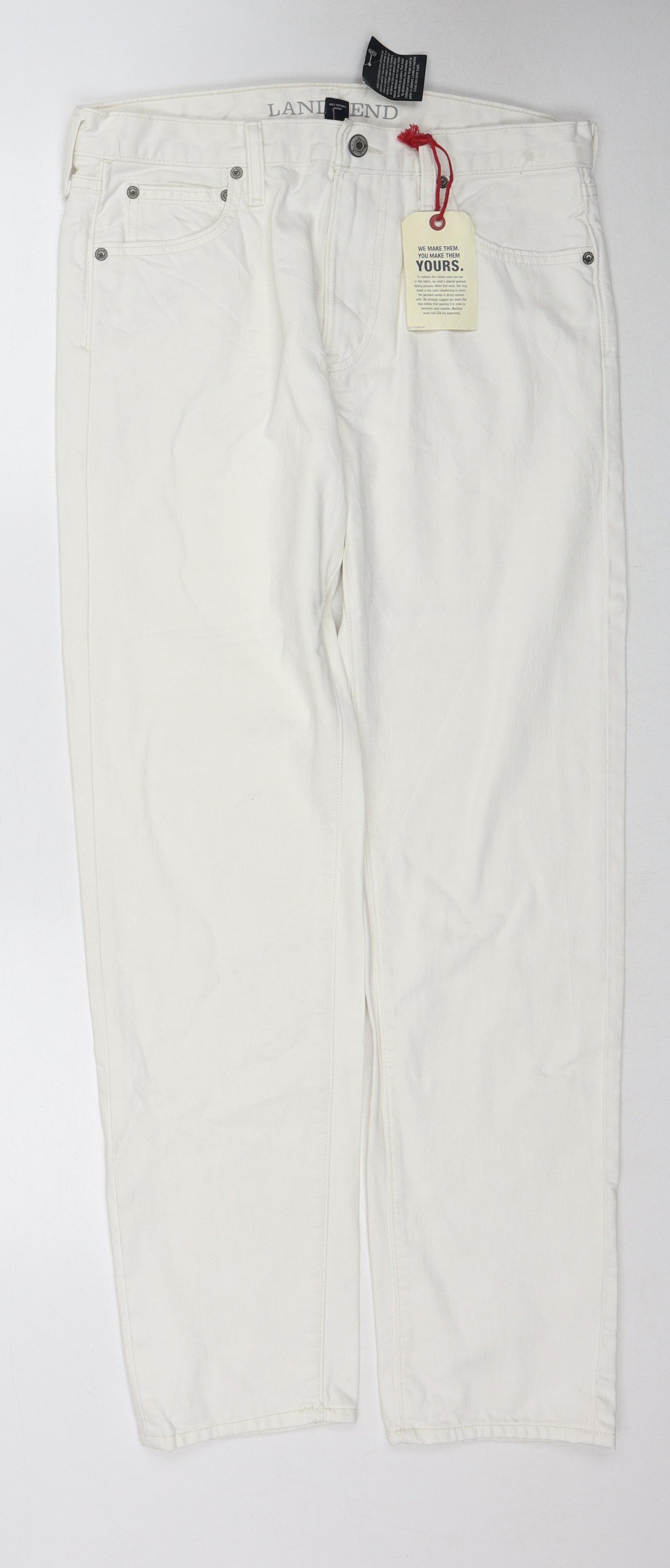 Lands' End Mens White Cotton Straight Jeans Size 31 in Regular Zip
