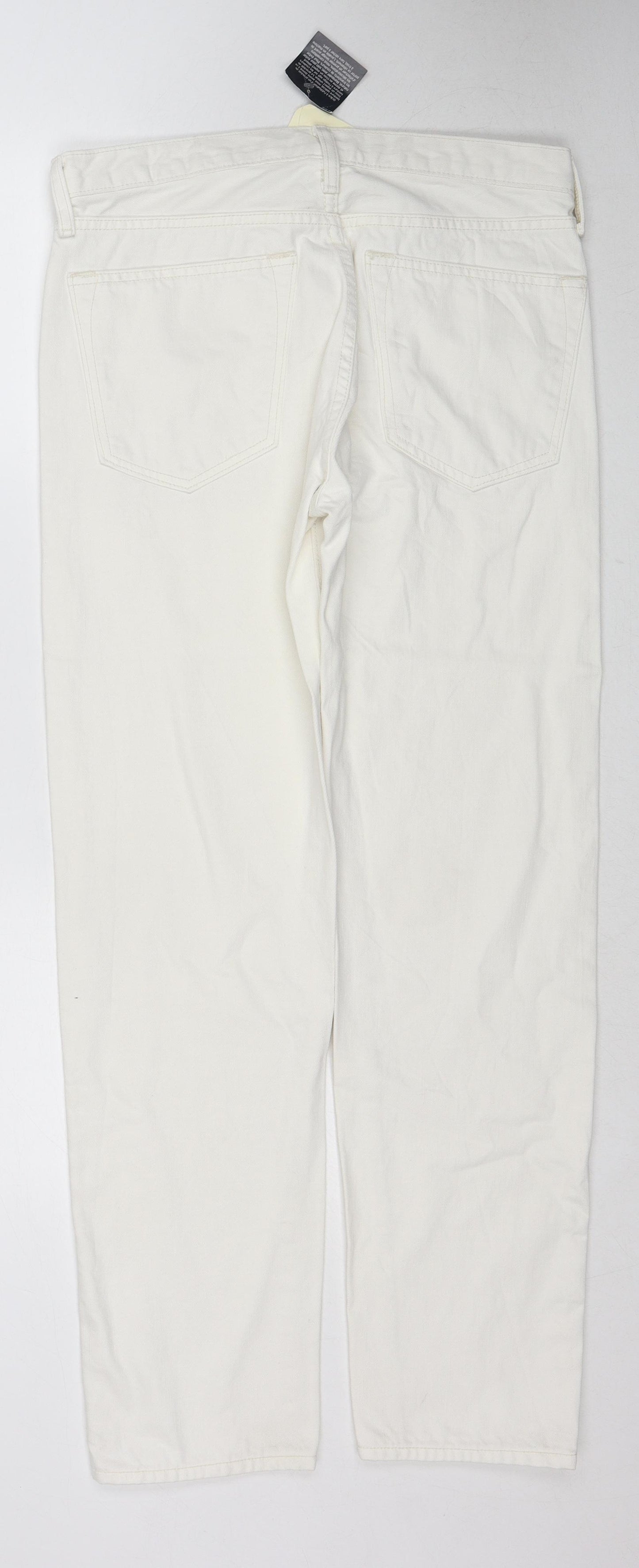 Lands' End Mens White Cotton Straight Jeans Size 31 in Regular Zip