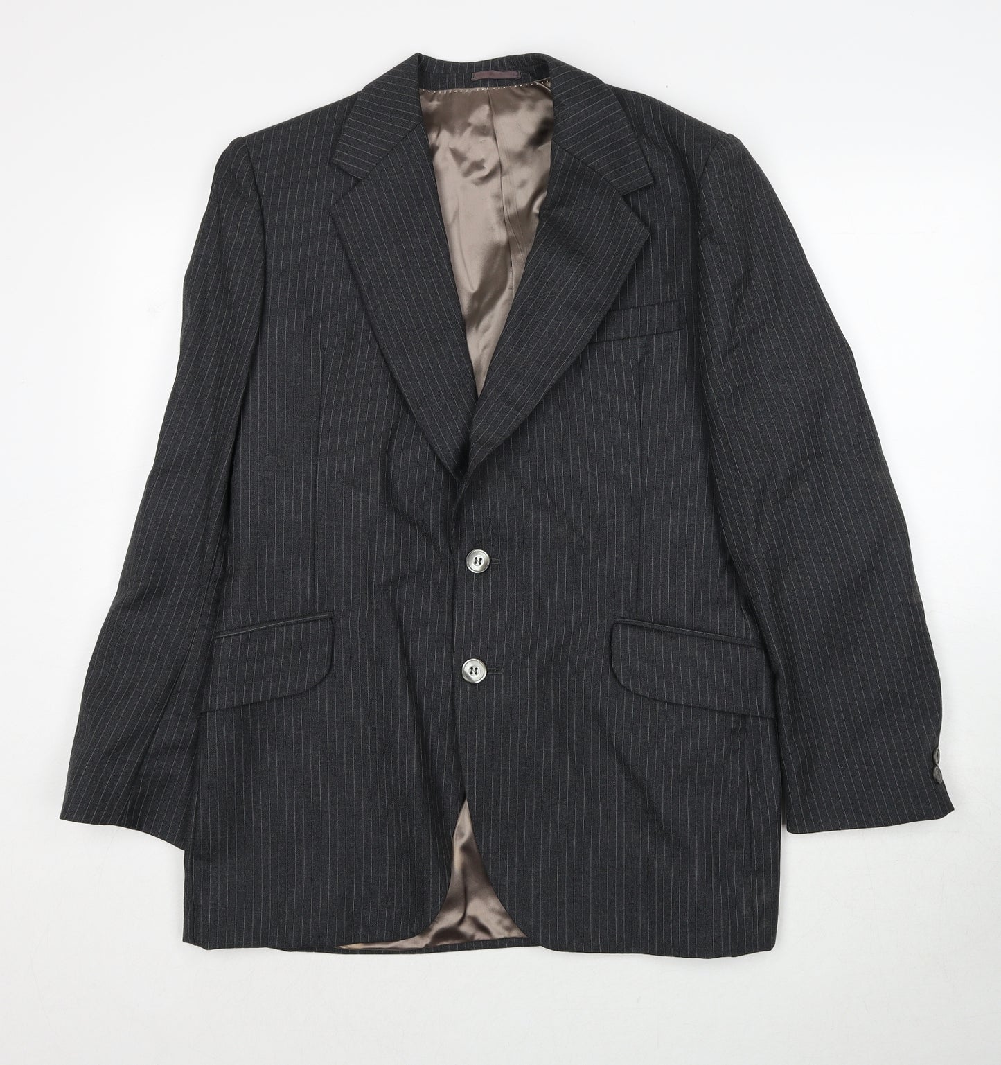 Jacson Mens Grey Striped Polyester Jacket Suit Jacket Size 40 Regular
