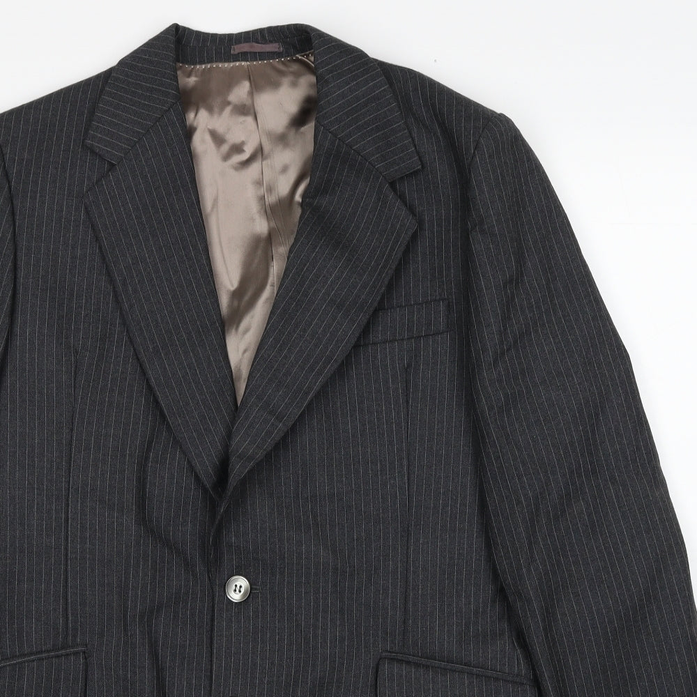 Jacson Mens Grey Striped Polyester Jacket Suit Jacket Size 40 Regular