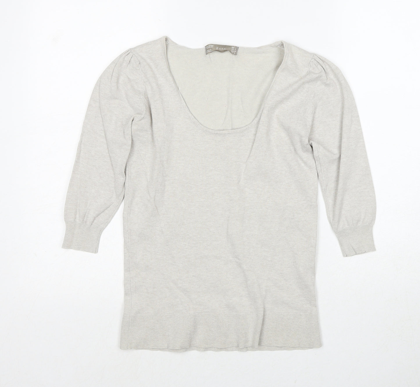 Zara Womens Grey Polyester Basic T-Shirt Size S Round Neck