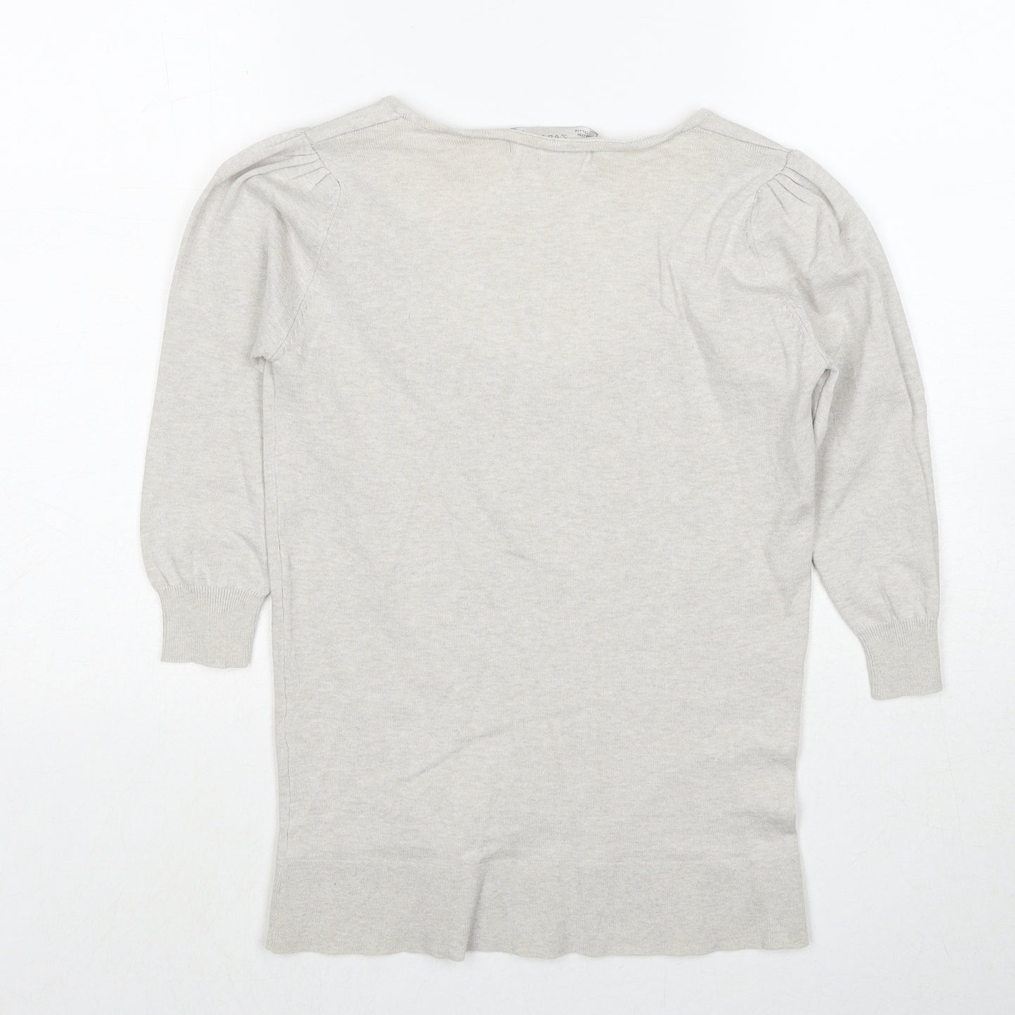 Zara Womens Grey Polyester Basic T-Shirt Size S Round Neck
