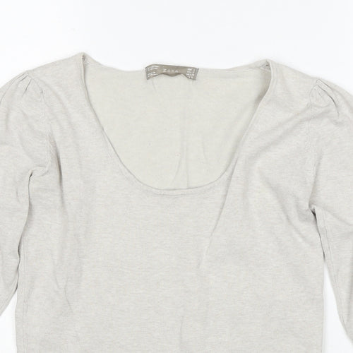 Zara Womens Grey Polyester Basic T-Shirt Size S Round Neck
