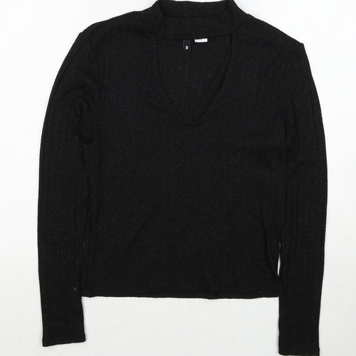 H&M Womens Black V-Neck Polyester Pullover Jumper Size S