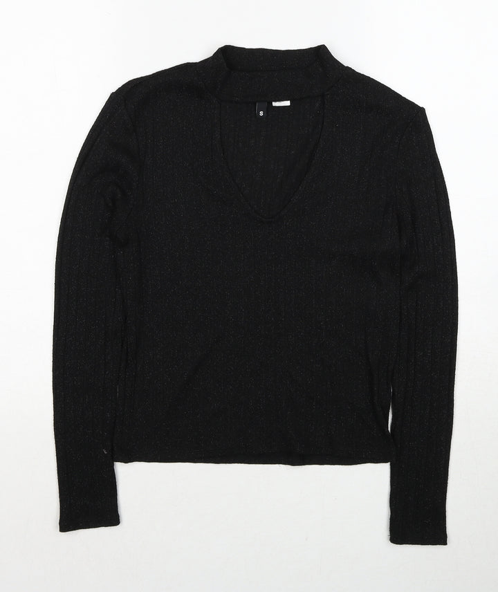 H&M Womens Black V-Neck Polyester Pullover Jumper Size S