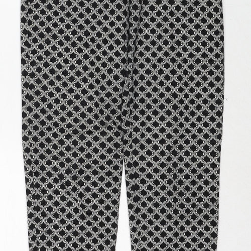 H&M Womens Black Geometric Cotton Trousers Size 6 Regular Zip