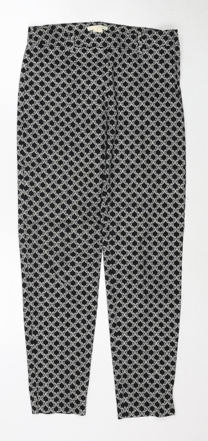 H&M Womens Black Geometric Cotton Trousers Size 6 Regular Zip