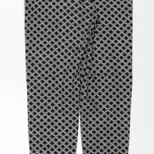 H&M Womens Black Geometric Cotton Trousers Size 6 Regular Zip
