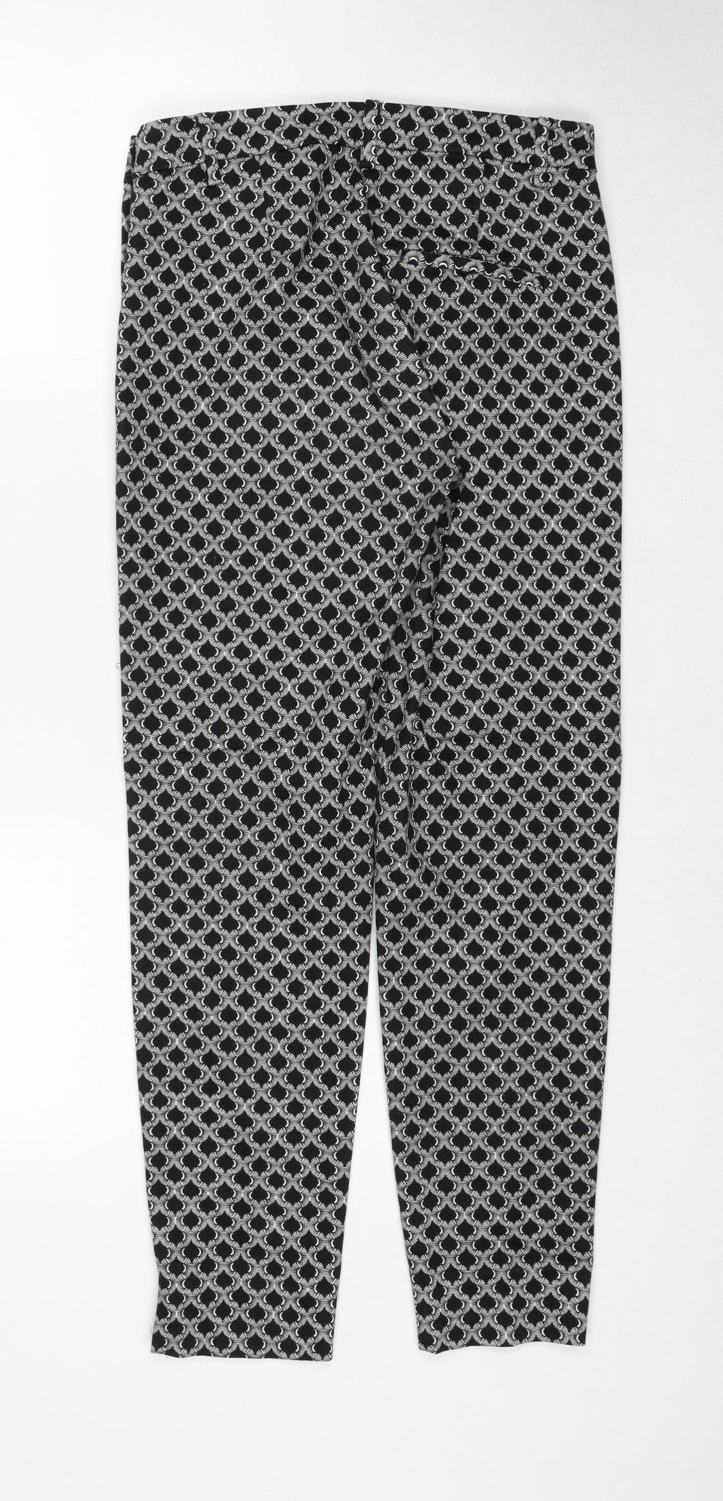 H&M Womens Black Geometric Cotton Trousers Size 6 Regular Zip