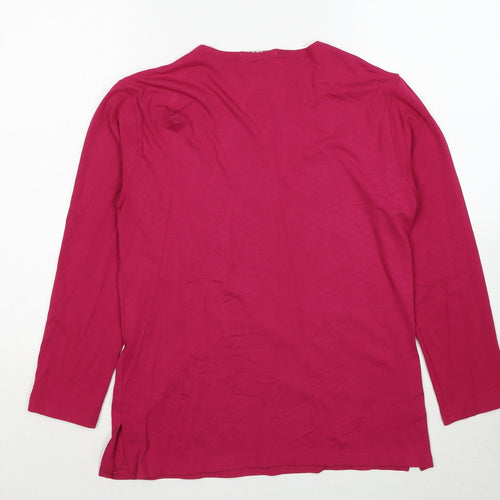 Tri&Pen Womens Pink Polyester Basic Blouse Size M Round Neck - Flower Detail