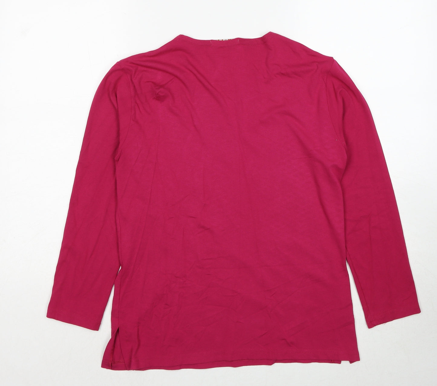 Tri&Pen Womens Pink Polyester Basic Blouse Size M Round Neck - Flower Detail