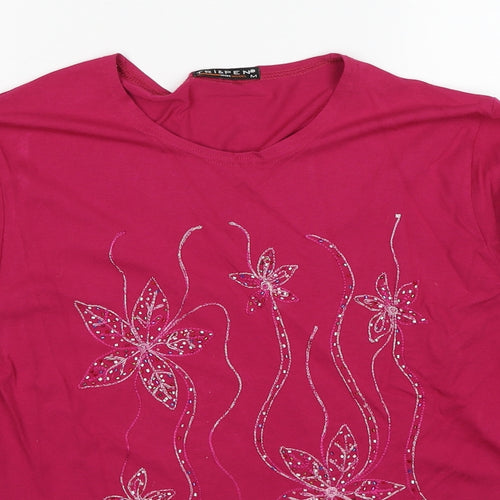 Tri&Pen Womens Pink Polyester Basic Blouse Size M Round Neck - Flower Detail