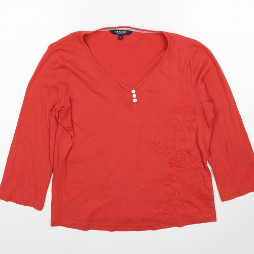 Debenhams Womens Orange Cotton Basic Blouse Size 12 V-Neck - Flower Detail