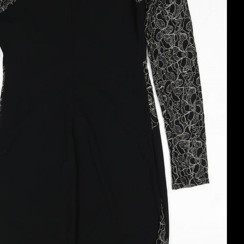 Body Flirt Womens Black Geometric Polyester A-Line Size M Round Neck Zip