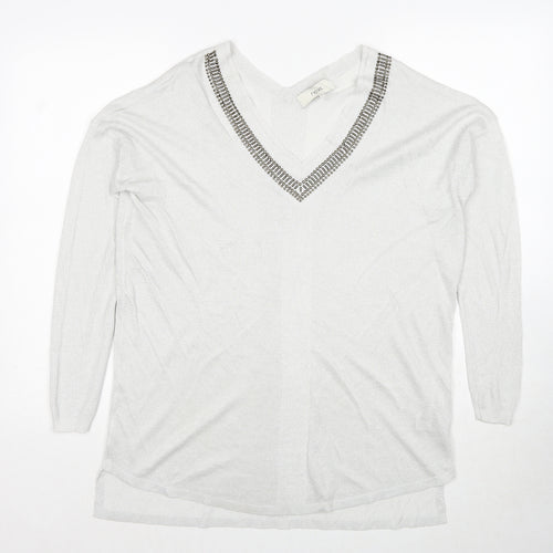 NEXT Womens Grey V-Neck Viscose Pullover Jumper Size 14