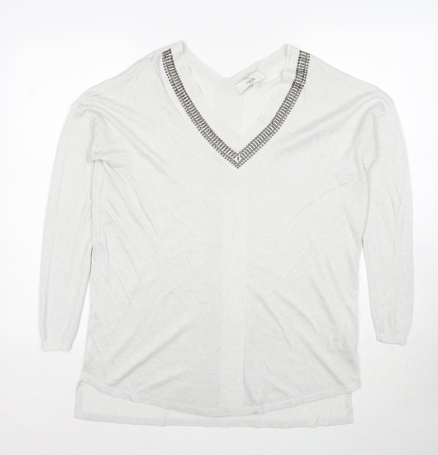 NEXT Womens Grey V-Neck Viscose Pullover Jumper Size 14