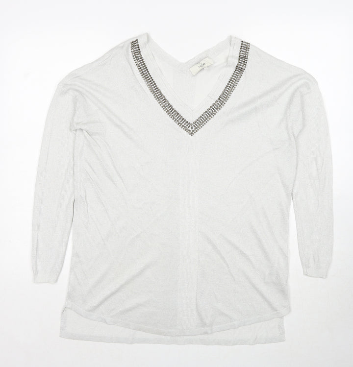 NEXT Womens Grey V-Neck Viscose Pullover Jumper Size 14