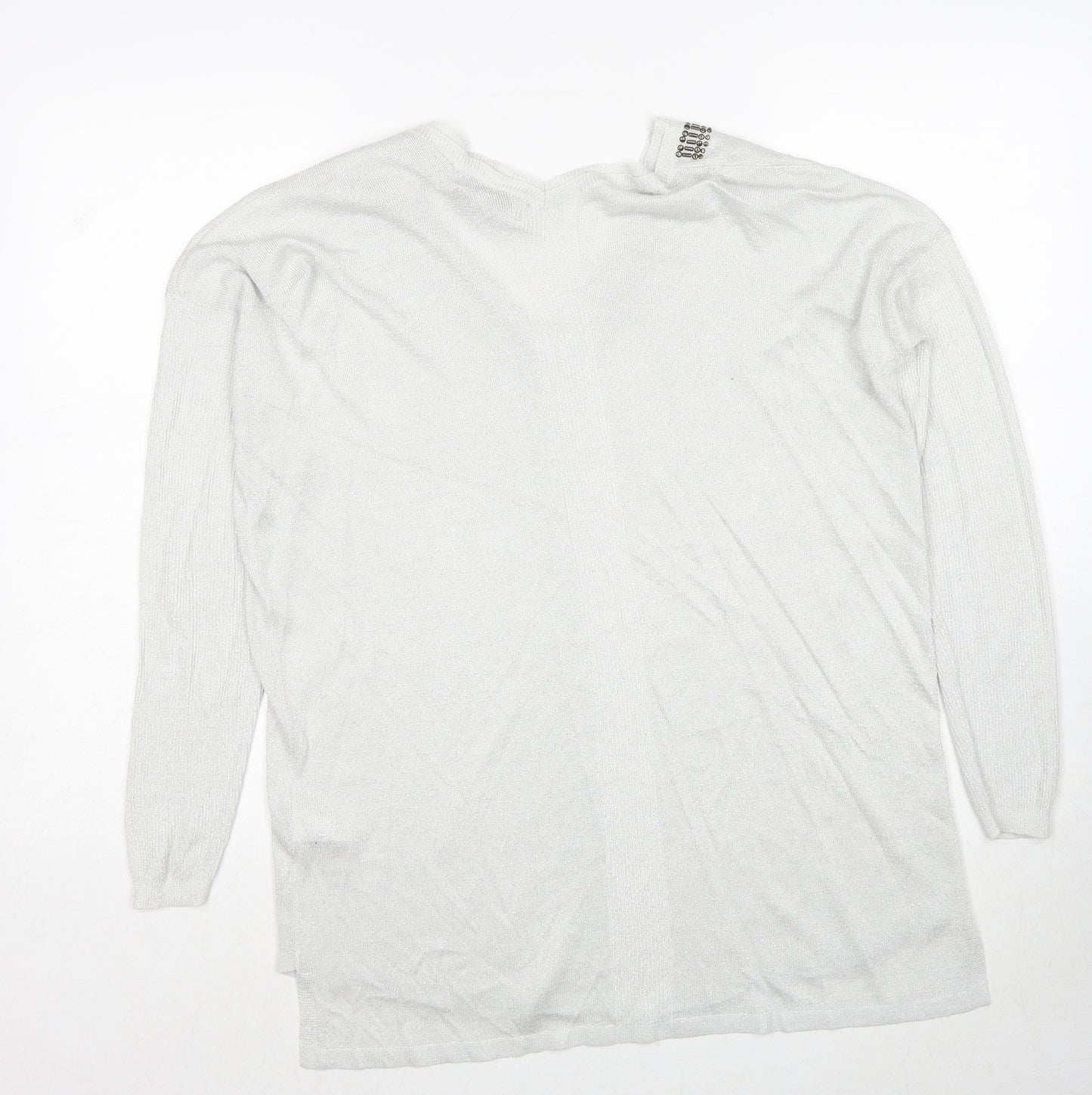 NEXT Womens Grey V-Neck Viscose Pullover Jumper Size 14