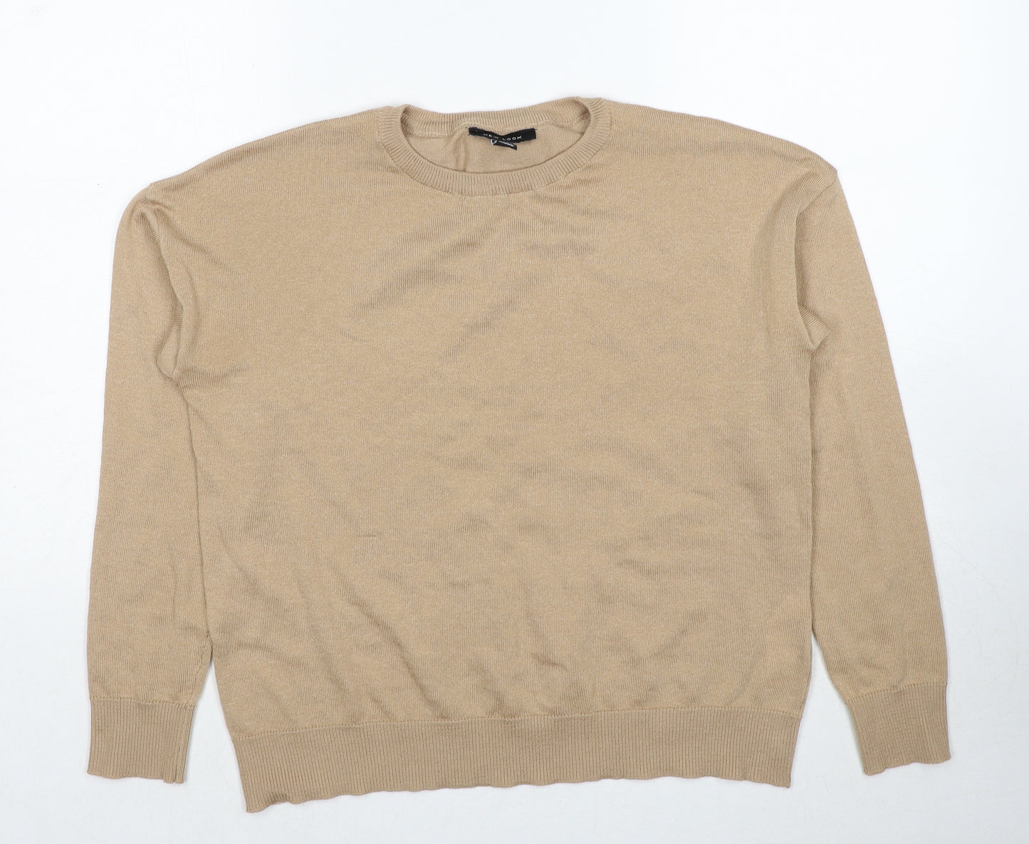 New Look Womens Beige Round Neck Polyester Pullover Jumper Size S