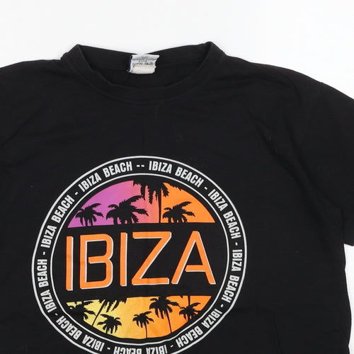Planet 2000 Womens Black Cotton Basic T-Shirt Size S Round Neck - Ibiza Beach