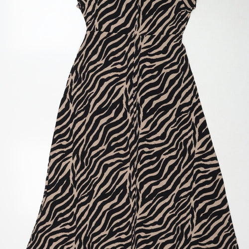 Stradivarius Womens Black Animal Print Polyester Trapeze & Swing Size M V-Neck Zip - Tiger Pattern