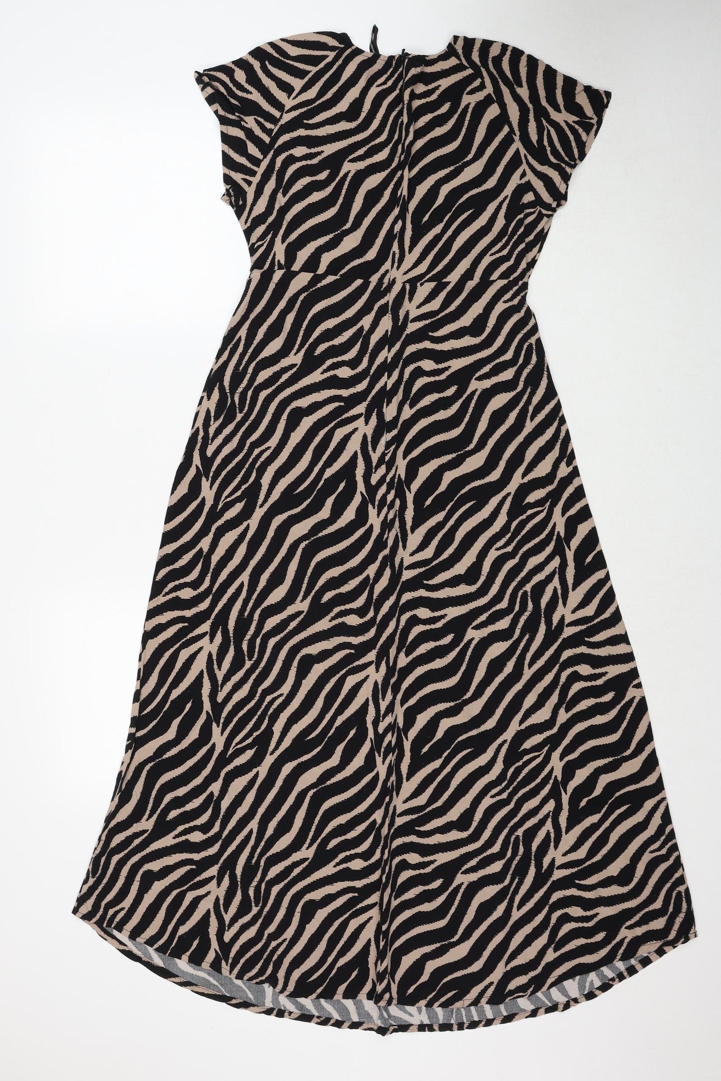 Stradivarius Womens Black Animal Print Polyester Trapeze & Swing Size M V-Neck Zip - Tiger Pattern