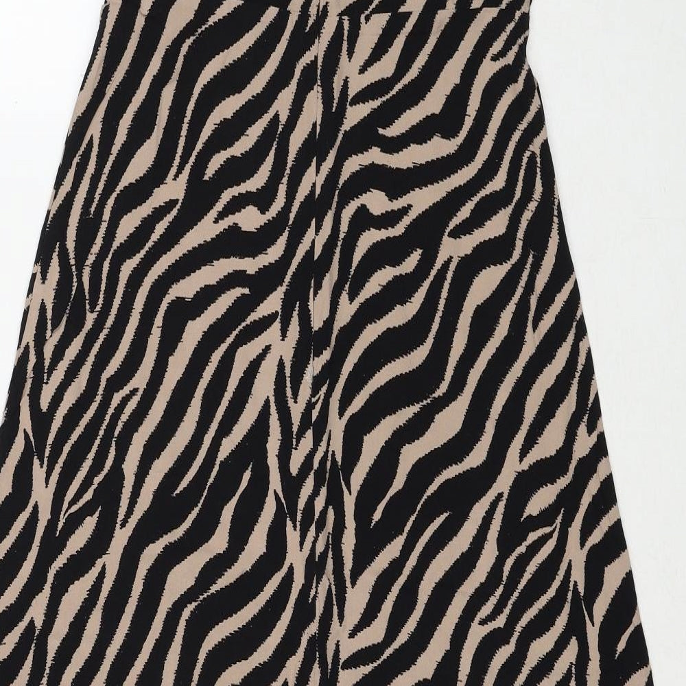 Stradivarius Womens Black Animal Print Polyester Trapeze & Swing Size M V-Neck Zip - Tiger Pattern