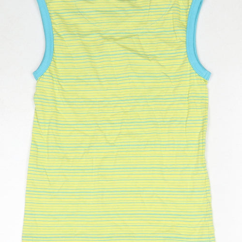 Jack Green Boys Yellow Striped Cotton Basic Tank Size 7-8 Years Round Neck Pullover
