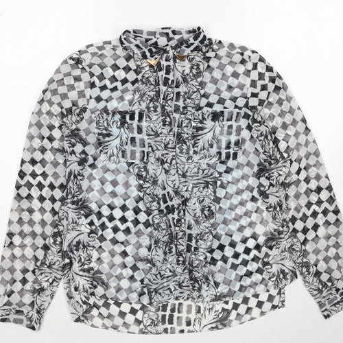 Topshop Womens Black Geometric Polyester Basic Button-Up Size 6 Collared