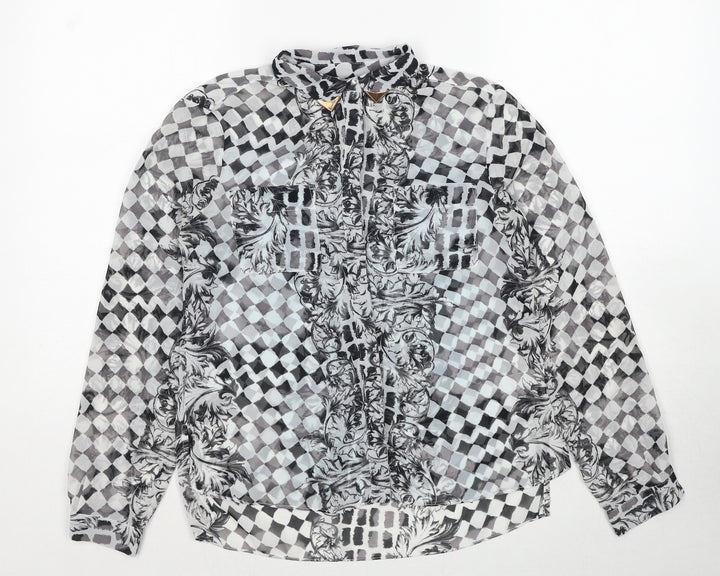 Topshop Womens Black Geometric Polyester Basic Button-Up Size 6 Collared