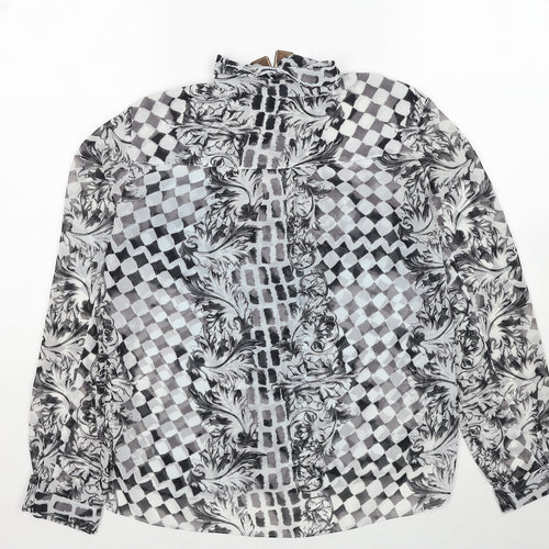 Topshop Womens Black Geometric Polyester Basic Button-Up Size 6 Collared