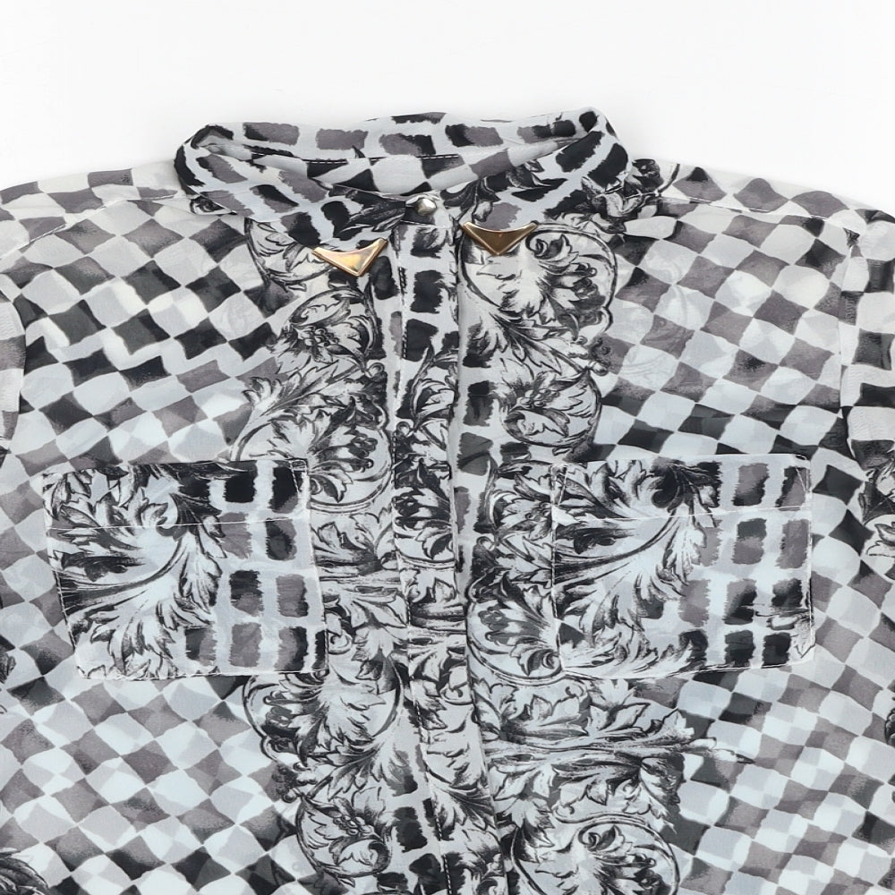 Topshop Womens Black Geometric Polyester Basic Button-Up Size 6 Collared