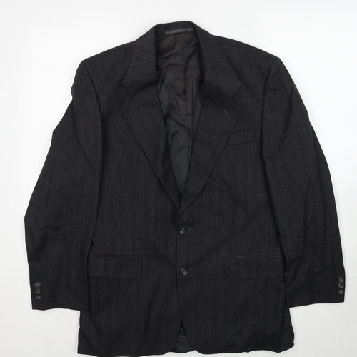 Label Mens Grey Striped Wool Jacket Suit Jacket Size 38 Regular