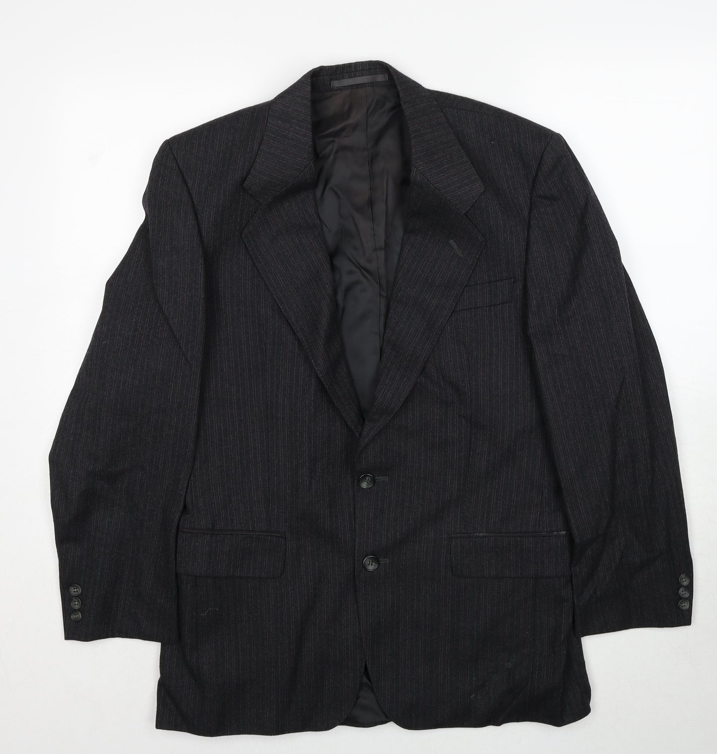 Label Mens Grey Striped Wool Jacket Suit Jacket Size 38 Regular