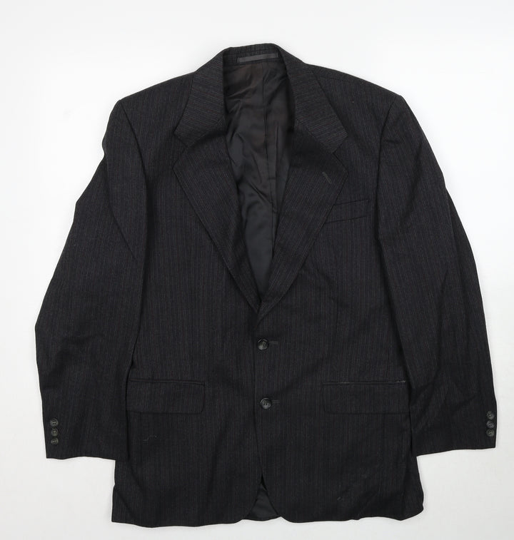 Label Mens Grey Striped Wool Jacket Suit Jacket Size 38 Regular
